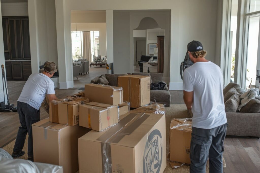 Technicians packing and organizing household contents for pack-out and restoration services in Greater Missoula MT.